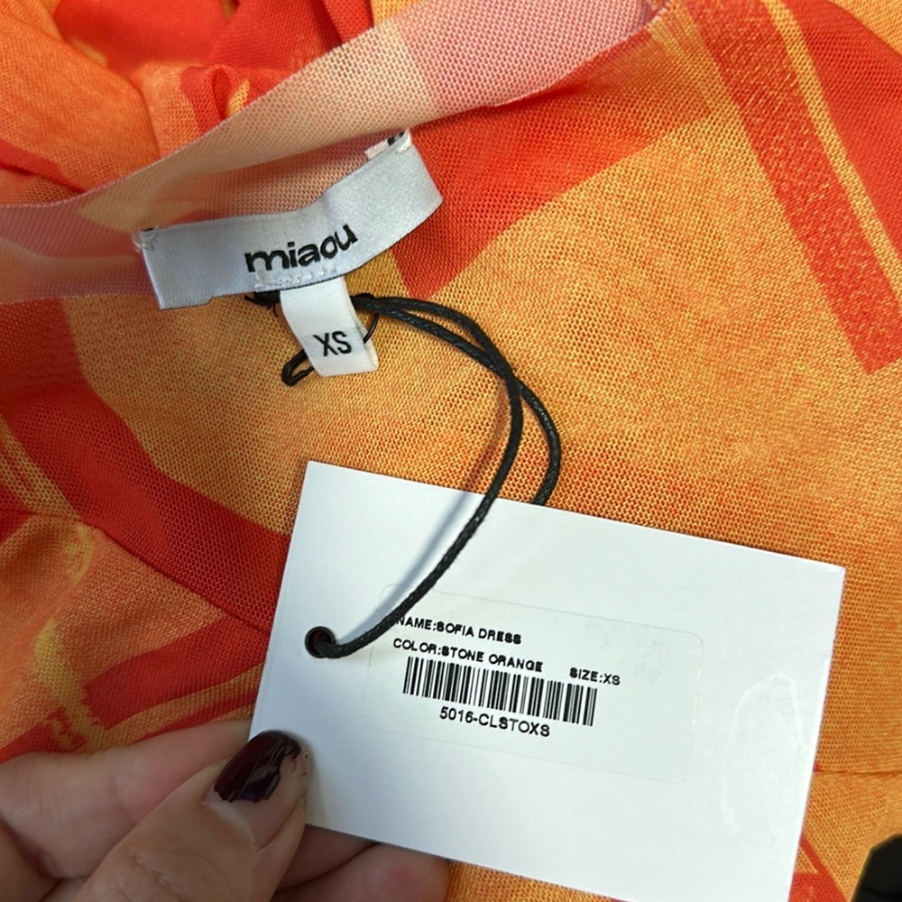 NWOT Miaou Sofia dress‎ ruched abstract resortwear stone orange XS - Picture 3 of 3